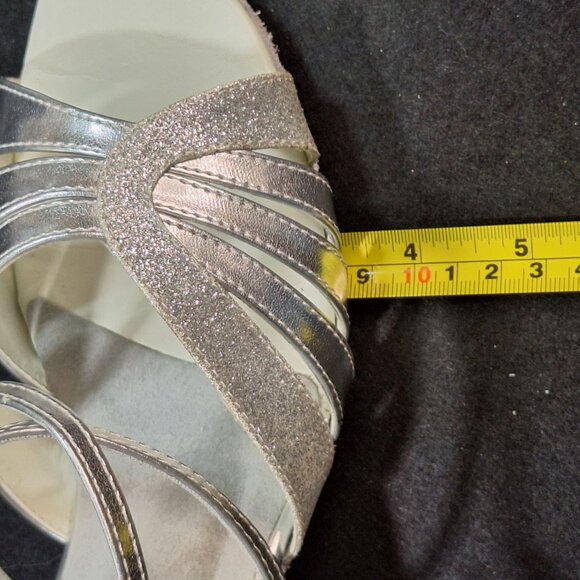 Go Go Dance Silver Glitter Leather Ballroom Dance Heels 2.5” Size 9 Suede Sole - Picture 12 of 15